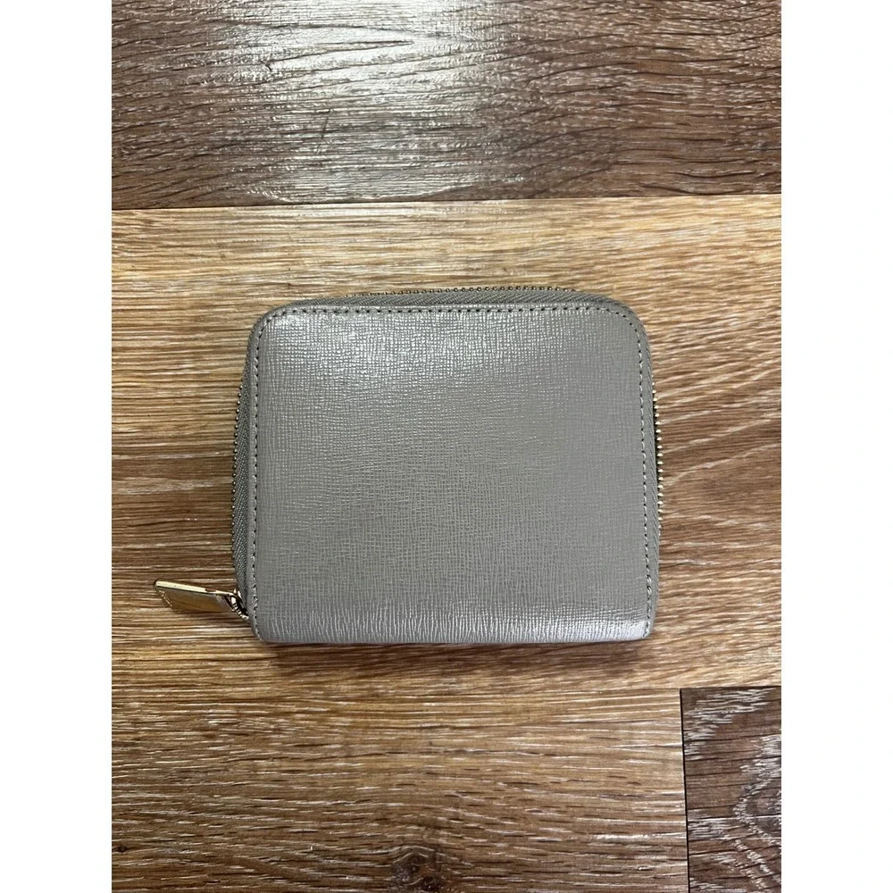 Furla Womens Wallet Grey Saffiano Taupe Leather Babylon Zip Around Small Compact